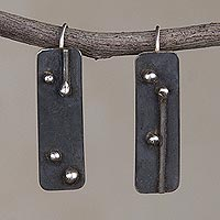 Sterling silver drop earrings, 'Silver Secrets' - Oxidized Sterling Silver Drop Earrings from Peru