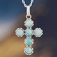 Amazonite cross necklace, 'Faith Affirmation' - Handcrafted Sterling Silver and Amazonite Cross Necklace