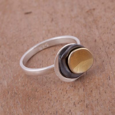 Gold Accent Sterling Silver Modern Cocktail Ring from Peru