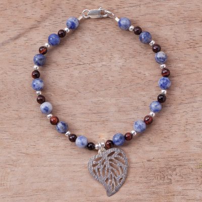 Sodalite and tigers eye beaded bracelet, Mystic Leaf