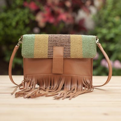 Wool accent leather shoulder bag, 'Earthen Muse' - Wool Accent Leather Shoulder Bag in Earth Tones from Peru