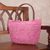 Jute shoulder bag, 'Sweet Fuchsia' - Fuchsia and Ecru Hand Knit Jute Shoulder Tote Bag thumbail