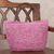 Jute shoulder bag, 'Sweet Fuchsia' - Fuchsia and Ecru Hand Knit Jute Shoulder Tote Bag (image 2b) thumbail