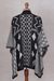 100% baby alpaca poncho, 'Hypnotize in Black' - Black and White Baby Alpaca Poncho with Geometric Pattern (image 2f) thumbail