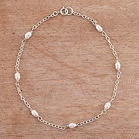 Cultured pearl anklet, 'Leisurely Walk' - Cultured Pearl and Sterling Silver Anklet from Peru