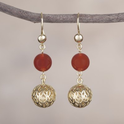 Gold plated agate dangle earrings, Celebratory Globes