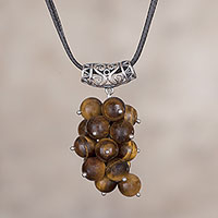 Tiger's eye pendant necklace, 'Grape Bunch' - Natural Tiger's Eye Cluster Pendant Necklace from Peru