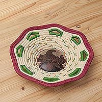Chambira tree fiber and gourd shell decorative basket,