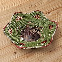 Chambira tree fiber and gourd shell decorative basket,