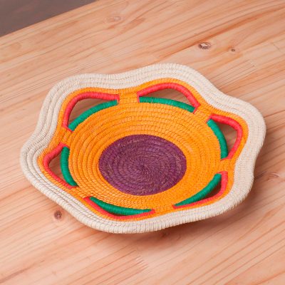Chambira tree fiber decorative basket, Vibrant Iquitos