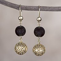Gold plated obsidian dangle earrings,