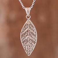 Sterling silver filigree pendant necklace, 'Spiritual Leaf' - Leaf Sterling Silver Filigree Pendant Necklace from Peru