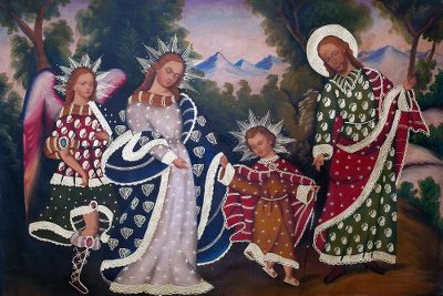 'Sacred Family with Guardian Angel' - Traditional Painting of the Sacred Family from Peru