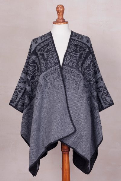 Reversible alpaca blend ruana cape, Paracas Shadows