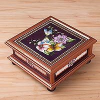 Reverse-painted glass decorative box,