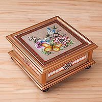 Reverse painted glass decorative box,