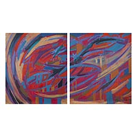 'Colorful Pampas in the Andes' (diptych, 2016) - Signed Expressionist Colorful Diptych Painting from Peru
