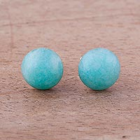 Amazonite stud earrings, 'Sky Blue Domes' - Amazonite and Sterling Silver Stud Earrings from Peru