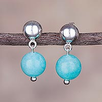 Amazonite dangle earrings, 'Elysian Spheres' - Amazonite and Sterling Silver Dangle Earrings from Peru