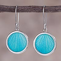 Sterling silver dangle earrings, 'Atlantis Leaves' - Sterling Silver and Natural Leaf Dangle Earrings from Peru