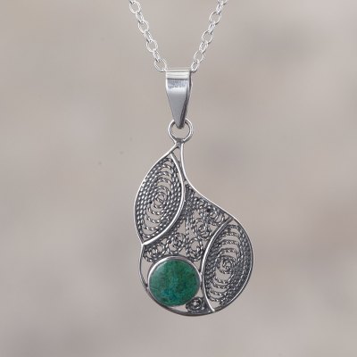 Chrysocolla filigree pendant necklace, Mystical Andes