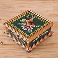 Reverse-painted glass decorative box,