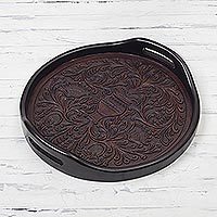 Leather and wood decorative tray,