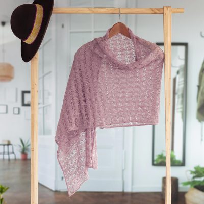 100% baby alpaca shawl, 'Dreamy Texture in Blush' - Textured 100% Baby Alpaca Shawl in Blush from Peru