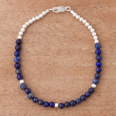 Lapis lazuli beaded bracelet, Blue Belle