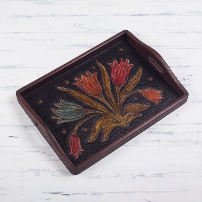 Leather tray, Flowering Tulips