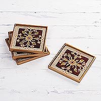 Reverse painted glass coasters,
