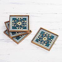 Reverse painted glass coasters,