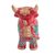 Ceramic sculpture, 'Steadfast Pucara Bull in Red' - Red Ceramic Bull Sculpture with Floral Designs from Peru (image 2d) thumbail