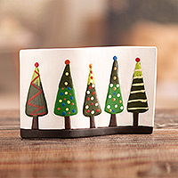 Ceramic decorative accent, 'Enchanted by Christmas' - Ceramic Christmas Tree Decorative Accent from Peru
