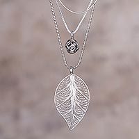 Sterling silver filigree pendant necklace,