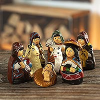 Ceramic nativity scene, 'An Arequipa Christmas' (8 pieces) - Petite Andean Ceramic Nativity Scene (8 Pieces)