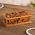Reverse painted glass decorative box, 'Sunflower Party' - Reverse Painted Glass Decorative Box in Orange from Peru thumbail