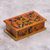 Reverse painted glass decorative box, 'Sunflower Party' - Reverse Painted Glass Decorative Box in Orange from Peru (image 2c) thumbail