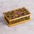 Reverse-painted glass decorative box, 'Gold Celebration' - Wood and Glass Reverse-Painted Floral Mini Chest thumbail