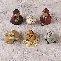Ceramic nativity scene, 'Christmas Meditation' (7 pieces) - Andes Handcrafted 7 Piece Diminutive Ceramic Nativity Scene