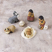 Ceramic nativity scene, 'Grandparents on Christmas Eve' (6 pieces) - Petite Ceramic Andean Nativity Scene (6 Pieces)
