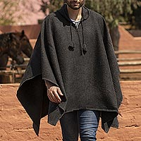 Featured review for Mens alpaca blend hooded poncho, Highlands Grey