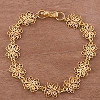 Gold plated sterling silver filigree link bracelet,