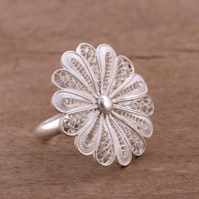 Sterling Silver Filigree Flower Cocktail Ring from Peru
