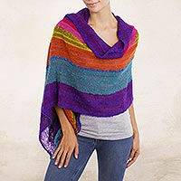 Baby alpaca blend shawl, 'Mountain Sunset' - Bold Multi-Color Striped Baby Alpaca Blend Hand Woven Shawl
