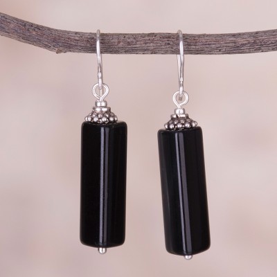 Obsidian dangle earrings, Black Obelisk