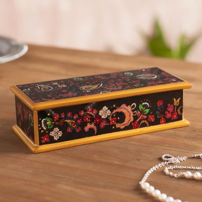 Reverse-painted glass decorative box, 'Floral Life' - Handcrafted Reverse-Painted Glass Decorative Box from Peru