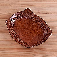 Leather catchall, 'Bramblebush' - Peruvian Handcrafted Tooled Leather Andean Catchall