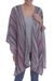 100% Alpaca knit ruana, 'Spun Candy' - Striped Multi-Color Pink and Grey 100% Alpaca Ruana thumbail