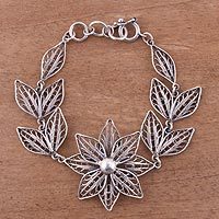 Sterling silver filigree link bracelet,